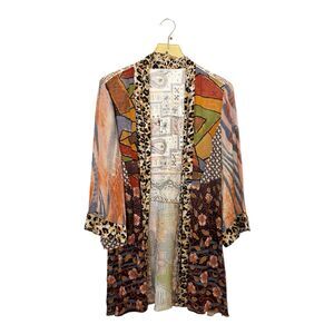 John Mark Mixed Media Open Front Embroidered Back Cardigan Sz M Semi Sheer